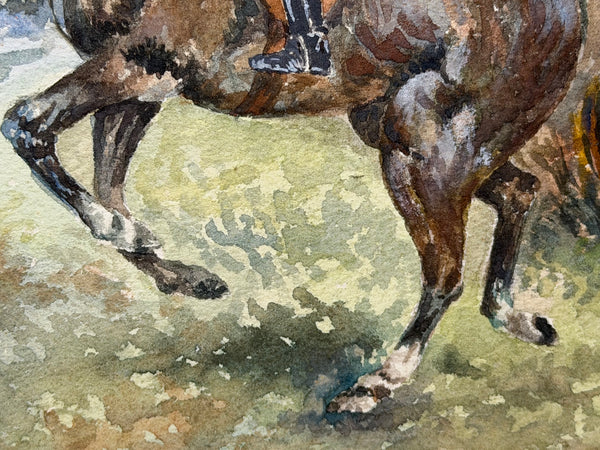 Equestrian Watercolour Mounted Huntsman on a Bay Hunter