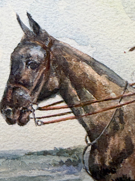 Equestrian Watercolour Mounted Huntsman on a Bay Hunter