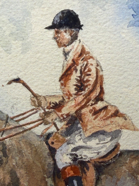 Equestrian Watercolour Mounted Huntsman on a Bay Hunter