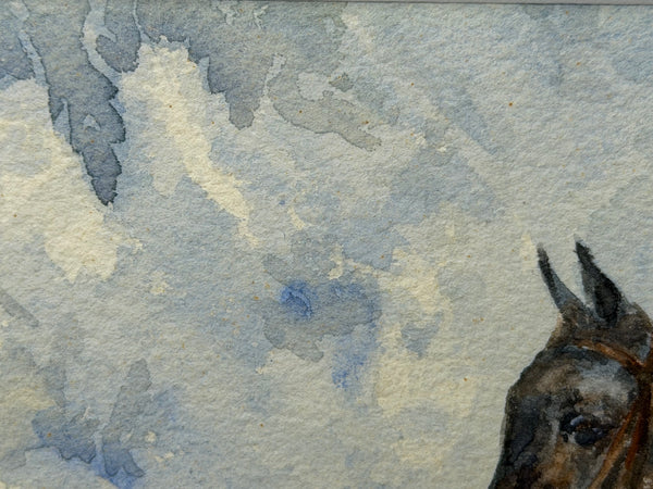 Equestrian Watercolour Mounted Huntsman on a Bay Hunter