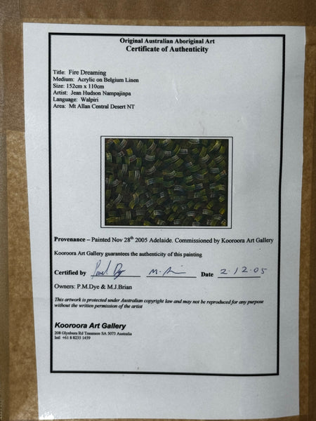 🔥 Jean Hudson Nampijinpa – Fire Dreaming Painting Signed & Authenticated Aboriginal Masterpiece