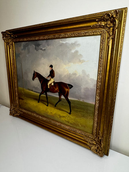 Early 19th Century Oil Painting Race Horse Winner Bessy Bay Hunter With Jockey Riding