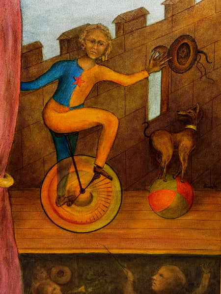 Circus Cyclist British Lyrical Surrealism in the Spirit of Paul Delvaux — Oil on Canvas