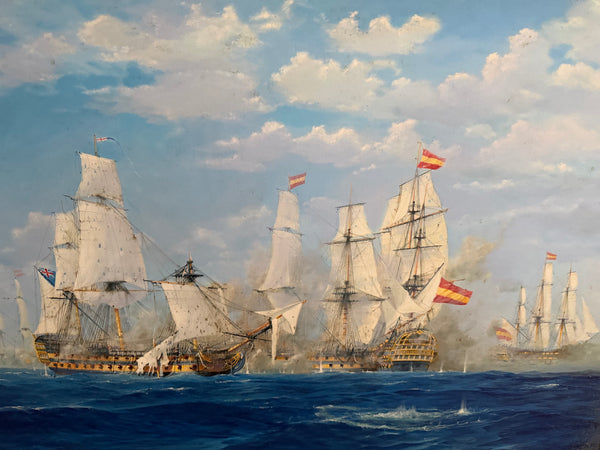 Graham Jowett-Ive 1946–2012 Battle of St Vincent Nelson’s Bridge RSMA Exhibited Naval Oil c2005