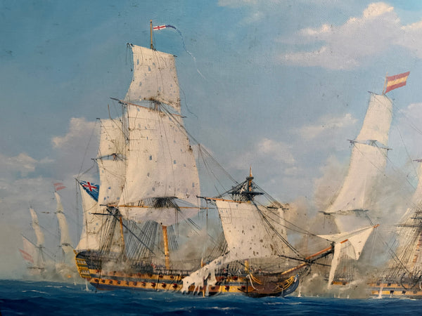 Graham Jowett-Ive 1946–2012 Battle of St Vincent Nelson’s Bridge RSMA Exhibited Naval Oil c2005