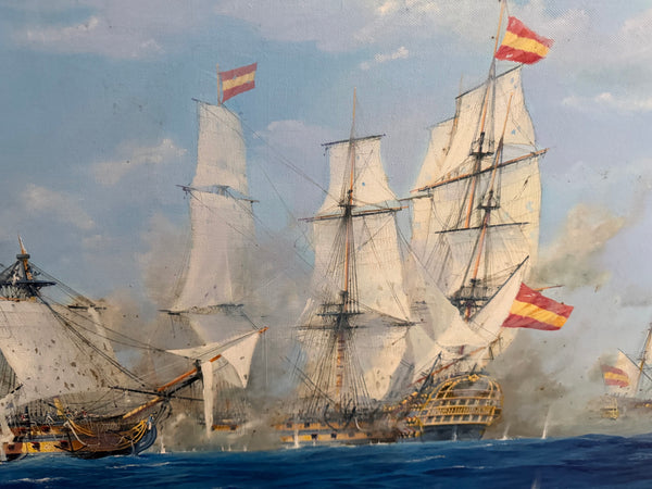 Graham Jowett-Ive 1946–2012 Battle of St Vincent Nelson’s Bridge RSMA Exhibited Naval Oil c2005