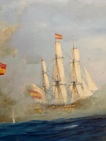 Graham Jowett-Ive 1946–2012 Battle of St Vincent Nelson’s Bridge RSMA Exhibited Naval Oil c2005