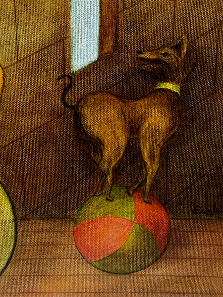 Circus Cyclist British Lyrical Surrealism in the Spirit of Paul Delvaux — Oil on Canvas