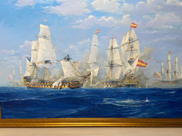 Graham Jowett-Ive 1946–2012 Battle of St Vincent Nelson’s Bridge RSMA Exhibited Naval Oil c2005
