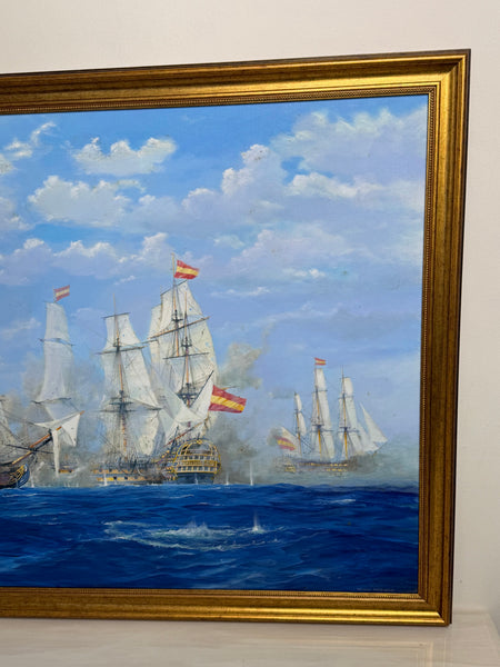Graham Jowett-Ive 1946–2012 Battle of St Vincent Nelson’s Bridge RSMA Exhibited Naval Oil c2005