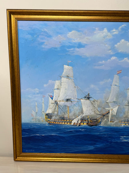 Graham Jowett-Ive 1946–2012 Battle of St Vincent Nelson’s Bridge RSMA Exhibited Naval Oil c2005
