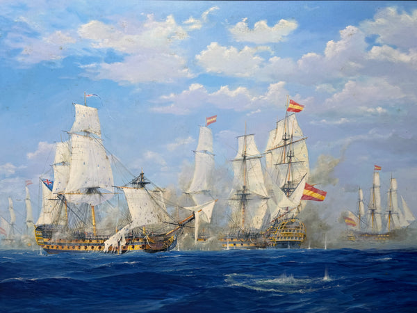 Graham Jowett-Ive 1946–2012 Battle of St Vincent Nelson’s Bridge RSMA Exhibited Naval Oil c2005