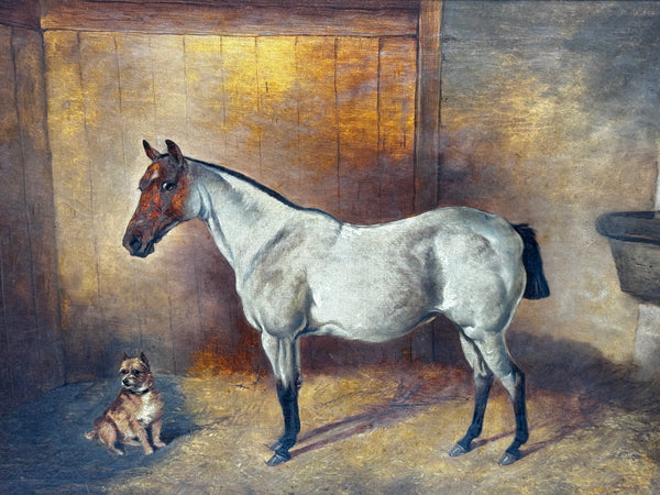 Victorian Sporting Harmony Strawberry Roan Gentleman’s Hunter with Terrier Circle of John Sargent Noble c1885