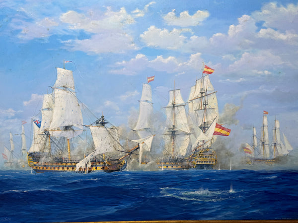 Graham Jowett-Ive 1946–2012 Battle of St Vincent Nelson’s Bridge RSMA Exhibited Naval Oil c2005