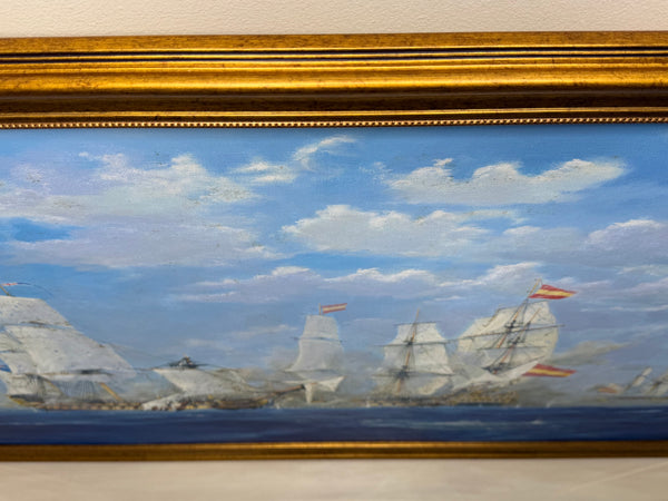 Graham Jowett-Ive 1946–2012 Battle of St Vincent Nelson’s Bridge RSMA Exhibited Naval Oil c2005