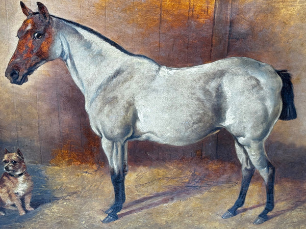 Victorian Sporting Harmony Strawberry Roan Gentleman’s Hunter with Terrier Circle of John Sargent Noble c1885