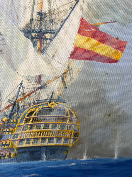 Graham Jowett-Ive 1946–2012 Battle of St Vincent Nelson’s Bridge RSMA Exhibited Naval Oil c2005