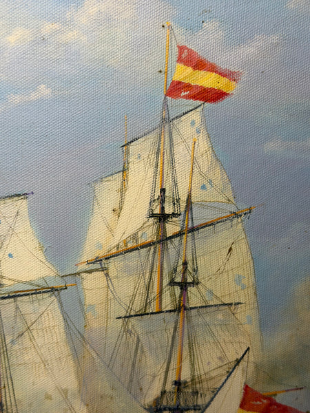 Graham Jowett-Ive 1946–2012 Battle of St Vincent Nelson’s Bridge RSMA Exhibited Naval Oil c2005