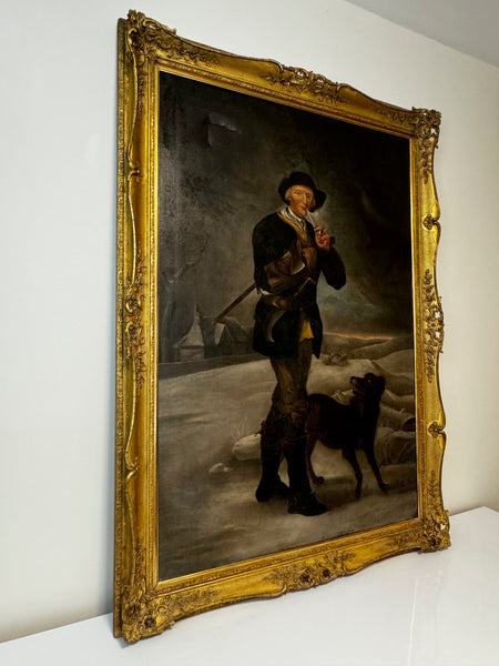 Oil Painting Victorian Huntsman Pipe Smoker Terrier Dog After Thomas Barker