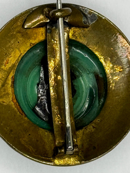 ✨ Victorian Malachite & Greek Key Enamel Brooch – Neoclassical Revival Antique c.1865