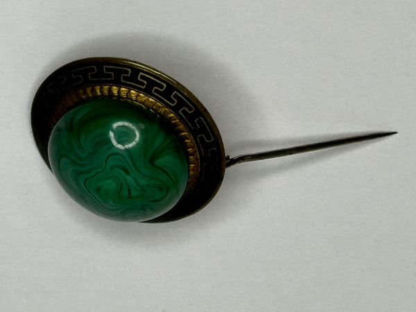 ✨ Victorian Malachite & Greek Key Enamel Brooch – Neoclassical Revival Antique c.1865