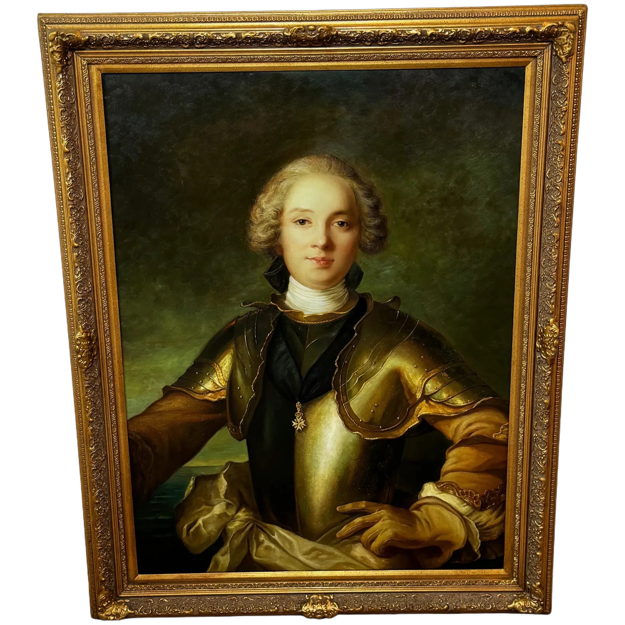 Baroque Grandeur Portrait of Jean Philippe d’Orléans in Ceremonial Armour After Jean-François de Troy