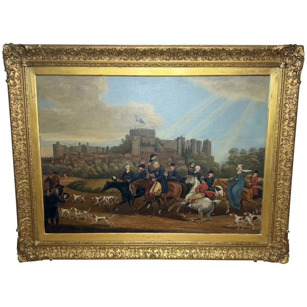 Victorian Oil Hunt Painting King George III Returning from Hunting, Windsor Castle