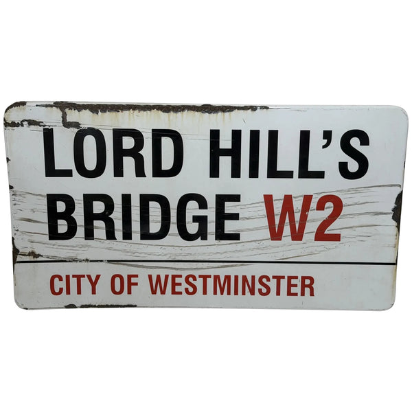 Lord Hill’s Bridge W2 – Original City of Westminster Enamel Street Sign Sir Misha Black Design c1967