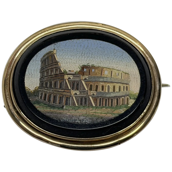 Italian Grand Tour Micromosaic Gold Brooch Colosseum Rome Circa 1870