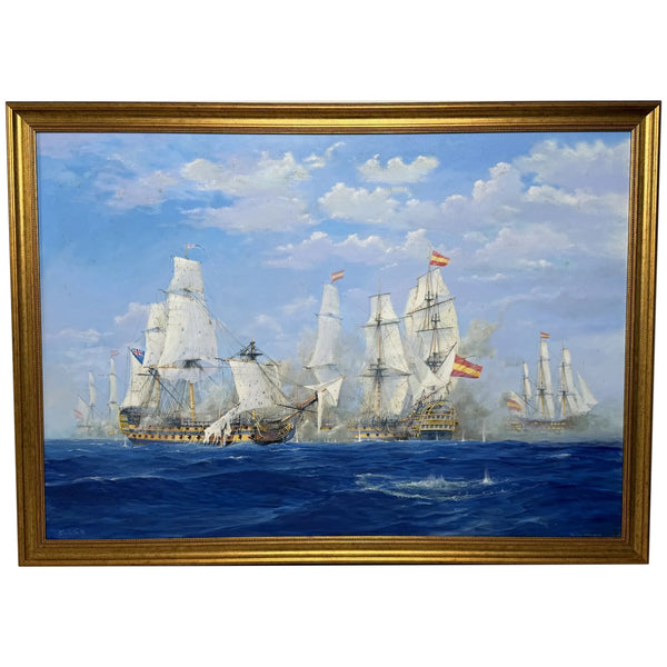 Graham Jowett-Ive 1946–2012 Battle of St Vincent Nelson’s Bridge RSMA Exhibited Naval Oil c2005
