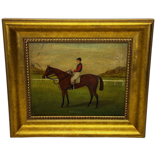 Oil Painting of Persimmon with Jockey Jack Watts – Royal Racehorse Owned by King Edward VII – At Newmarket c1898
