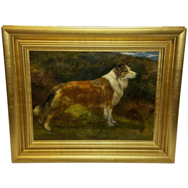 Rare Domestic Dog Oil Portrait by John Trivett. Nettleship — Rough Collie in Landscape