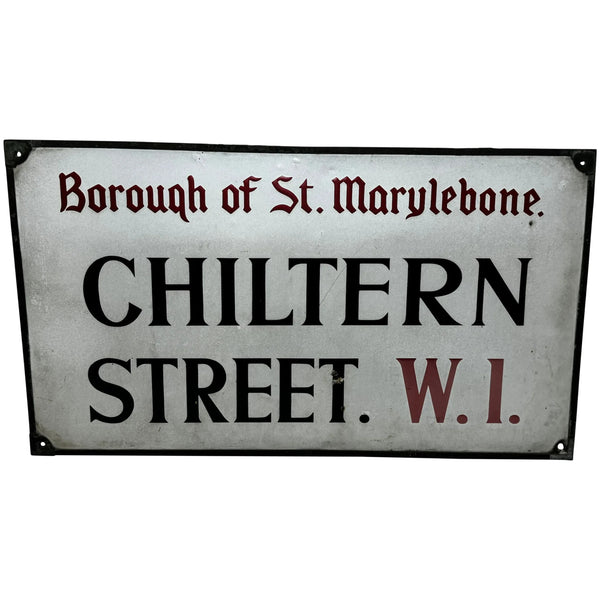 Antique Enamel London Road Sign Borough of St Marylebone Chiltern Street W1