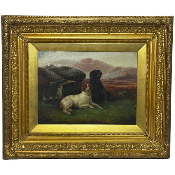 Victorian Sporting Oil Painting Game Dogs Signed Robert Cleminson (1864-1903)