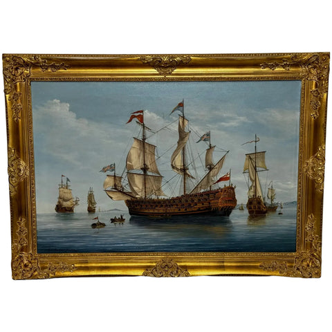 Oil Painting The Royal Prince Warship Of the Line 1679 By John Bentham Dinsdale