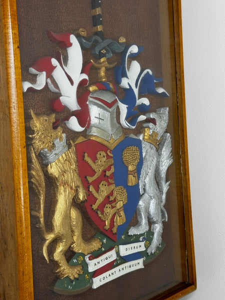 Heraldry Coat Arms Of Chester Plaster Wall Sculpture In Case - Cheshire Antiques Consultant Ltd