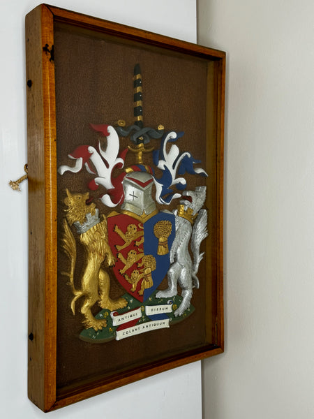 Heraldry Coat Arms Of Chester Plaster Wall Sculpture In Case - Cheshire Antiques Consultant Ltd