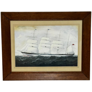 19th Century Painting Brocklebank Line Four Masted Barque Steel Hull Ship Sindia