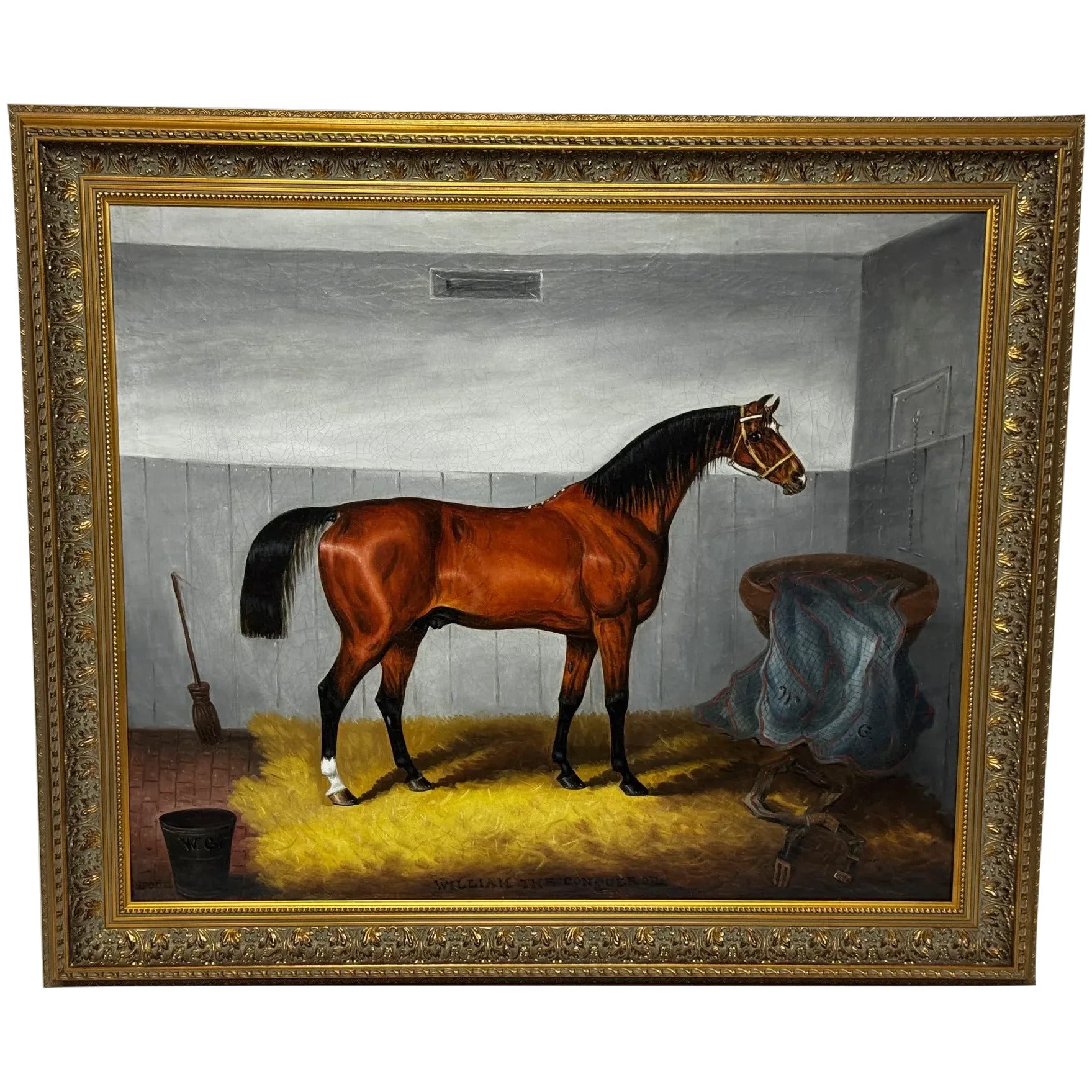 c1840 Victorian Horse Oil Portrait  William The Conqueror In Stable by Samuel Spode