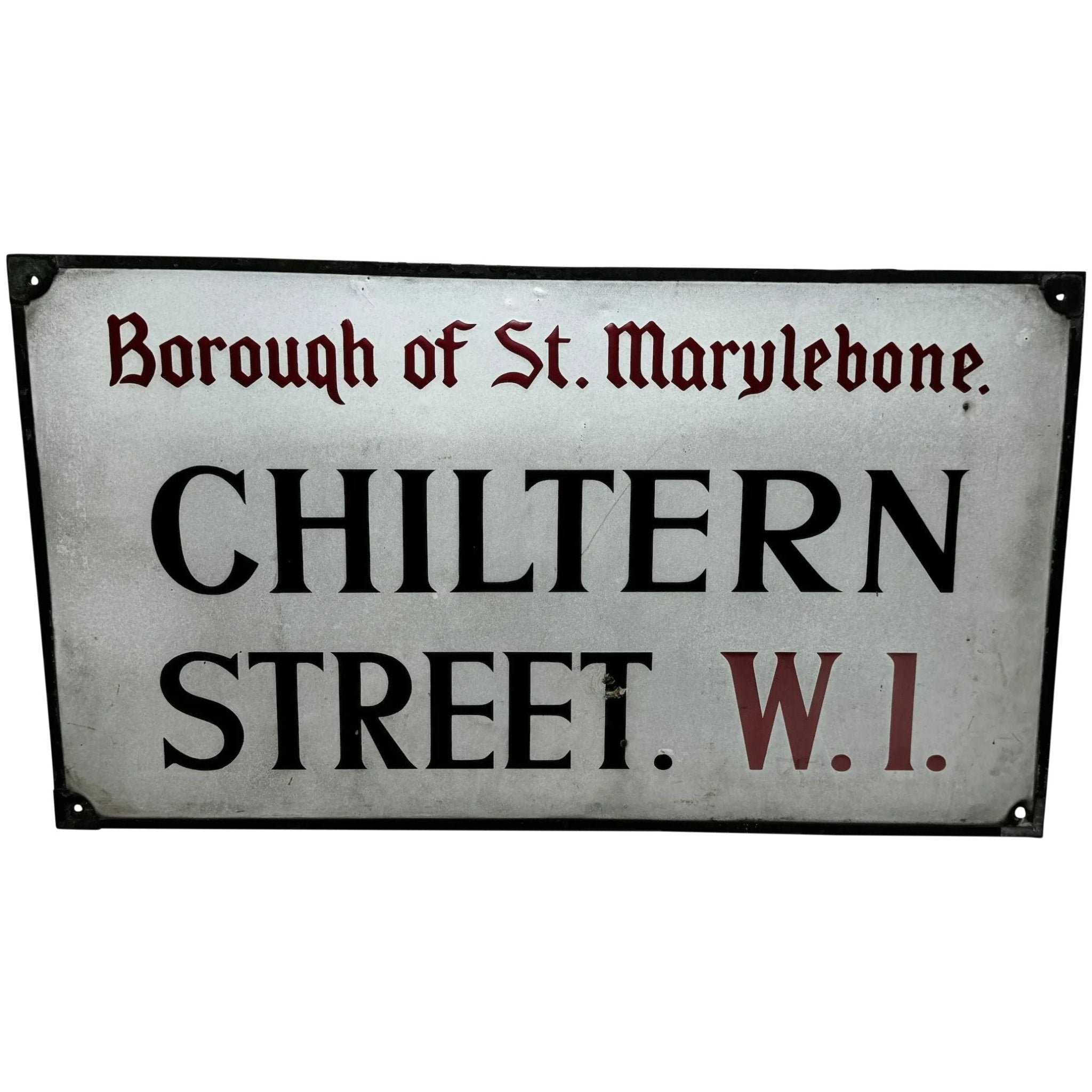 Antique Enamel London Road Sign Borough of St Marylebone Chiltern Street W1 - Cheshire Antiques Consultant Ltd