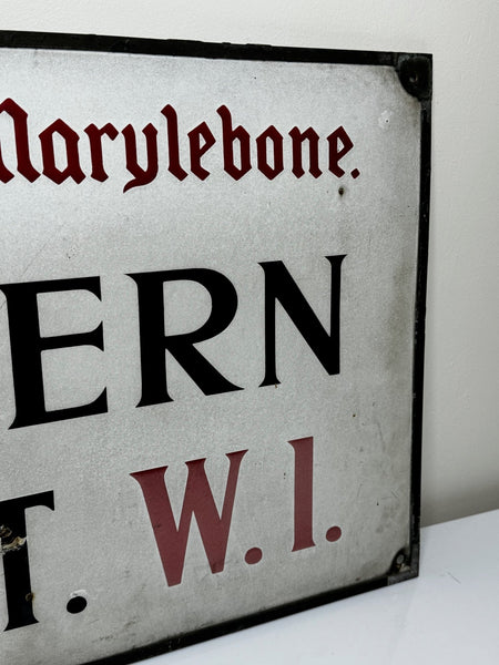 Antique Enamel London Road Sign Borough of St Marylebone Chiltern Street W1 - Cheshire Antiques Consultant Ltd