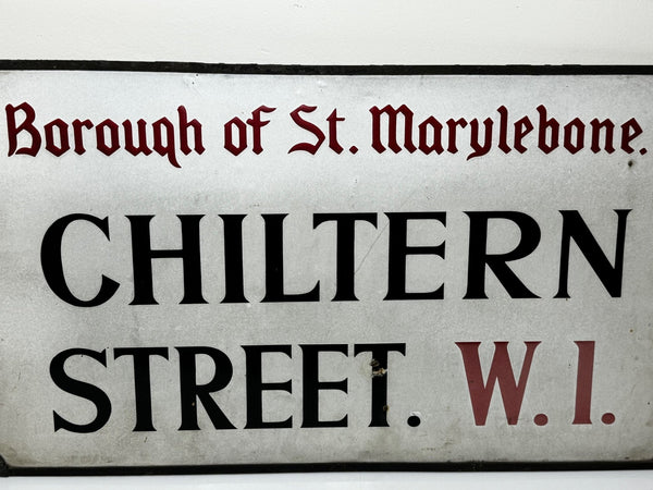 Antique Enamel London Road Sign Borough of St Marylebone Chiltern Street W1 - Cheshire Antiques Consultant Ltd