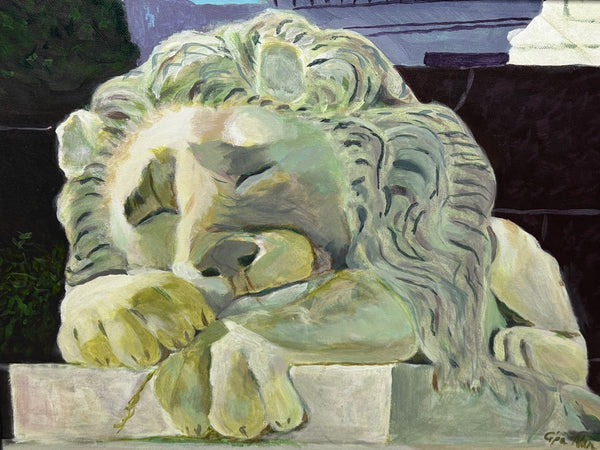 British Architectural Oil Painting Landseer's Lions Sculpture Foot Nelson Column - Cheshire Antiques Consultant Ltd