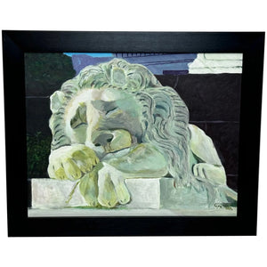 British Architectural Oil Painting Landseer's Lions Sculpture Foot Nelson Column - Cheshire Antiques Consultant Ltd