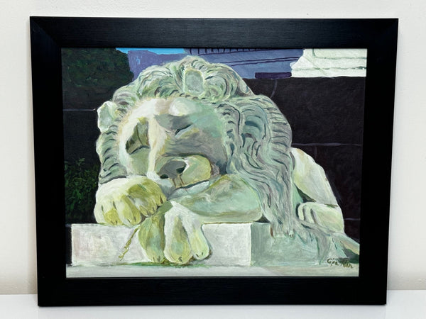 British Architectural Oil Painting Landseer's Lions Sculpture Foot Nelson Column - Cheshire Antiques Consultant Ltd