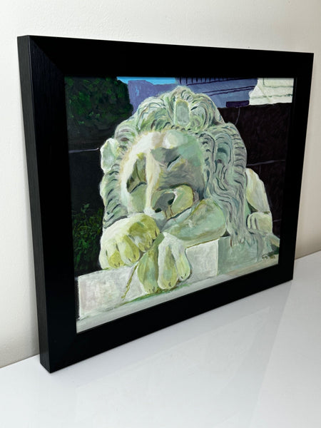 British Architectural Oil Painting Landseer's Lions Sculpture Foot Nelson Column - Cheshire Antiques Consultant Ltd