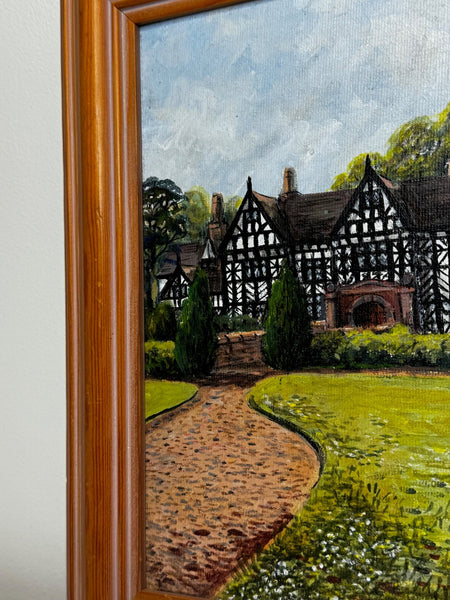 British Oil Painting Historic Speke Hall Tudor Manor House After Thomas Allom - Cheshire Antiques Consultant Ltd
