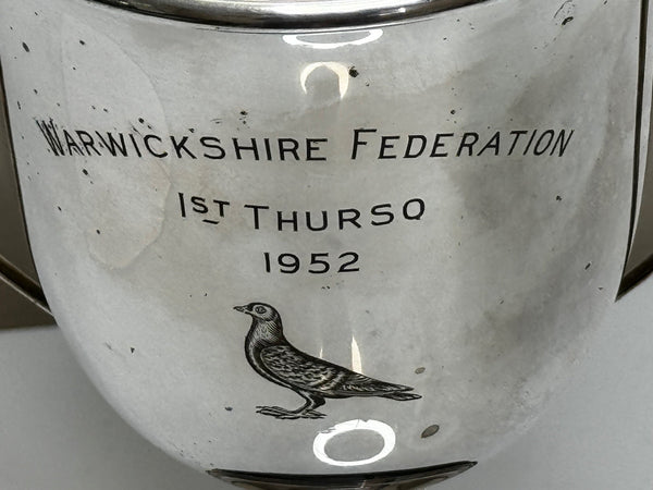 British Silver Plate Round Sporting Pigeon Thurso 1st Racing Trophy Winners Cup - Cheshire Antiques Consultant Ltd