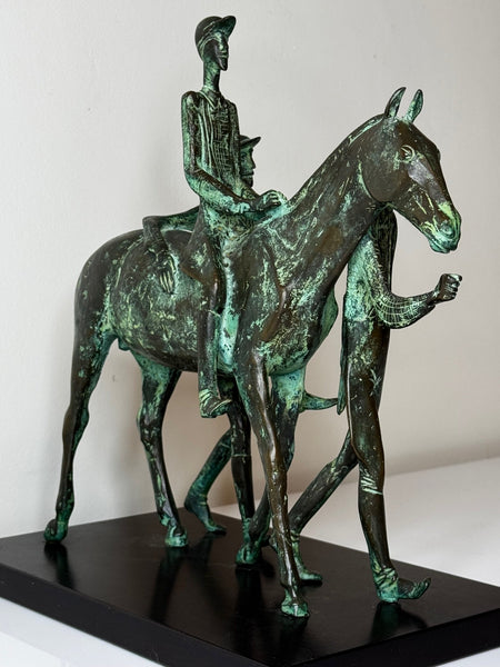 Bronze Race Horse & Jockey Group With Stable Grooms Sculpture Attributed Carybé - Cheshire Antiques Consultant Ltd