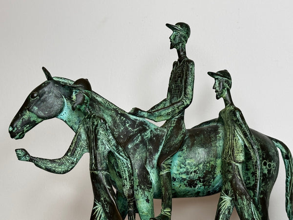 Bronze Race Horse & Jockey Group With Stable Grooms Sculpture Attributed Carybé - Cheshire Antiques Consultant Ltd